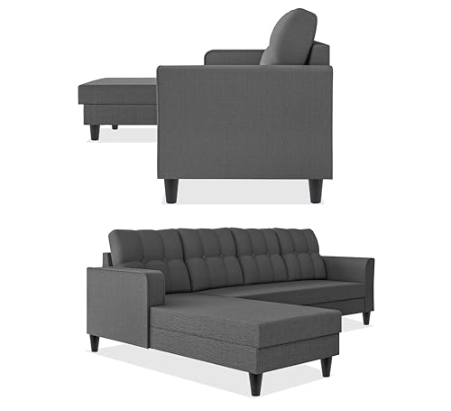 Image of Adorn India Maddox Tufted L Shape 6 Seater Sofa Set Lhs (Grey) (3 Year Warranty)
