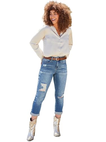 Royalty For Me Womens Women's Petite High Rise Vintage Slim Straight Cuff Jean4