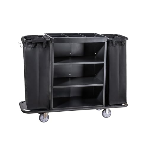 Carrito de limpieza multifuncional para hotel, carrito de limpieza manual con bolsa de tela para un servicio eficiente de habitaciones y limpieza de invitados, solución de limpieza versátil