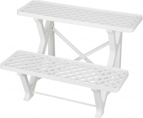 NAYIV フラワースタンド 2段 ステップバイステップ 花台 長さ57cmx幅37cmx高さ42cm 多機能収納ラック樹脂素材 各層は15KG耐荷重 設置が簡単で 日光や雨にも強い 屋内 屋外 バルコニー 中庭 (ホワイト)