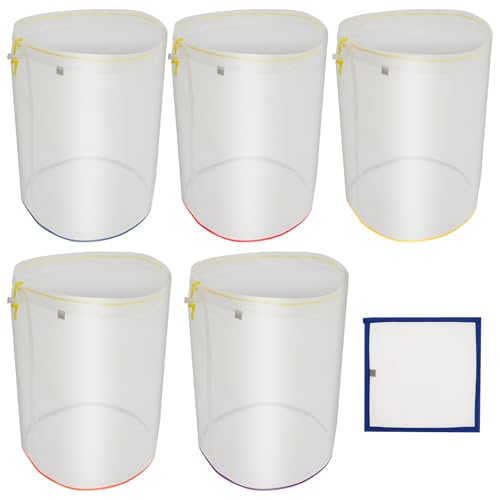LYDODOKA 5 Pack 5-Gallon Mesh Filter Bags with Pressing Screen & Storage Pouch, Breathable Hash Bags, Reusable Brew Bags for Home Workshop Restaurant Bar(25 to 220-Micron)
