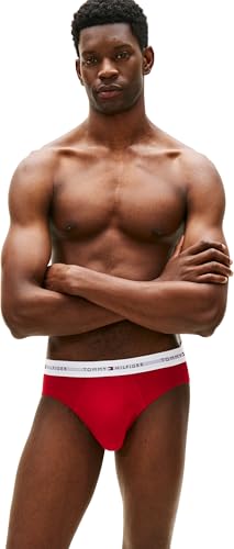 Tommy Hilfiger Herren 3er Pack Unterhosen Hip Briefs mit Logobund, Mehrfarbig (Th Wht/Med Red/Dsrt Sky), M 4