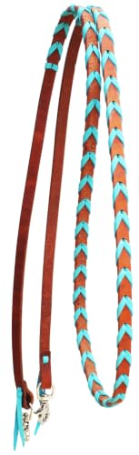 CHALLENGER Horse Western Leather Turquoise Laced Barrel Contest Reins 6686