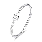 Tiyad Women Bangle Bracelets Silver/Gold Plated Friendship Bracelet Stainless Steel Cuff Bangle Bracelet Brand Inspired Present Gift for Women (Silver)