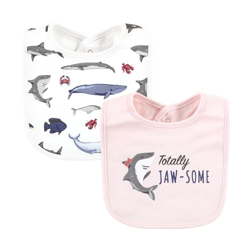Image of Hudson Baby Unisex Baby Cotton Bibs, Girl Whale Shark, One Size