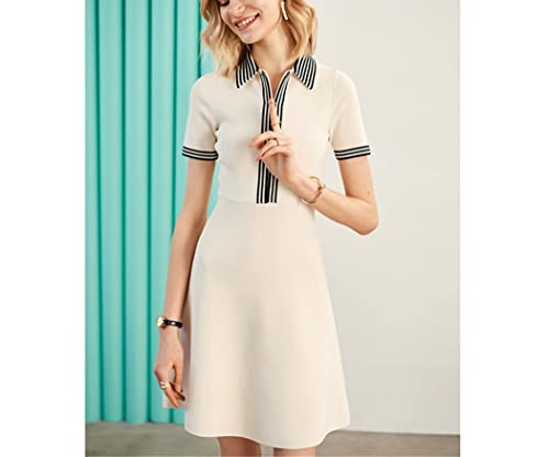 Robe tricot col polo blanche coupe ajustée silhouette affinée