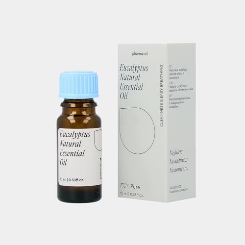 Pharma Oil - Aceite Esencial Eucalipto - 100% Puro y Natural - Apoyo Respiratorio Alivia Dolor de Cabeza y Actúa como Repelente Natural - Para Difusor Baño e Inhalación - Vegano Sin OGM - 10ml