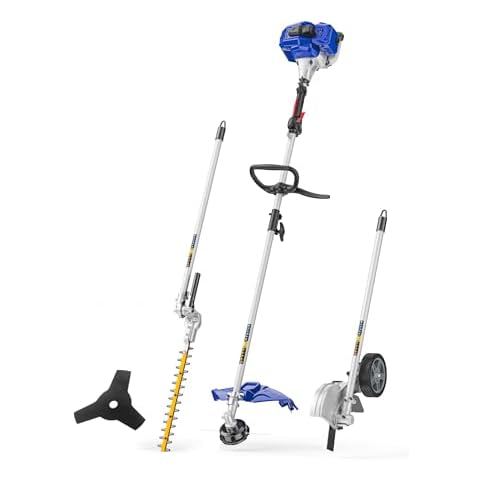 WILD BADGER POWER 26cc Weed Wacker Gas Powered, 4 in 1 String Trimmer, Wheeled Edger, Hedge Trimmer and Brush Cutter Blade, Multi Yard Care Tools, Rubber Handle & Shoulder Strap Included Cover