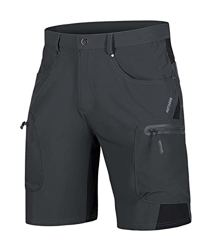 TACVASEN Pantaloncini da Ciclismo da Uomo Shorts da Mountain Bike Quick Dry Outdoor Breve Tasche con Zip, Grigio Scuro