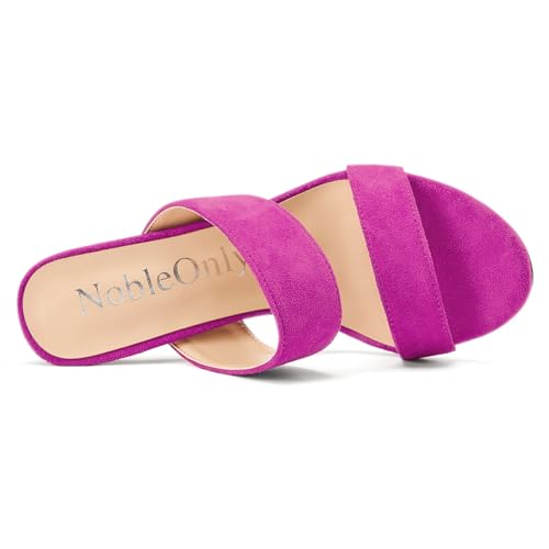 Image of NobleOnly Womens Round Open Toe Heeled Sandals Two Strap Stiletto High Heel Sandals Backless Dress Slip-on Mules Sandals 3.9 Inches Heels