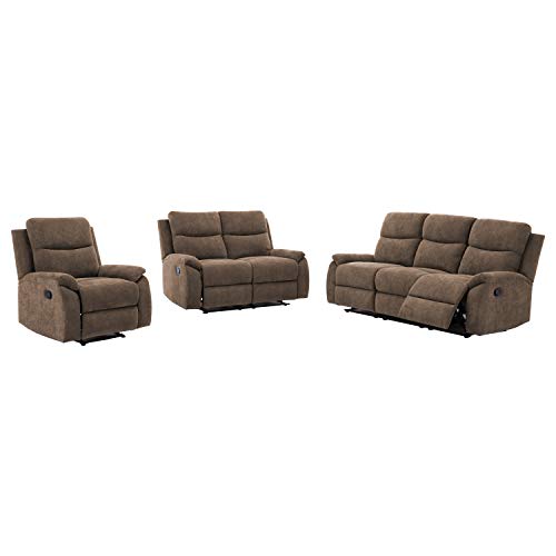 AC Pacific Ronald 3-Piece Fabric Sofa Set with 5 Recliners