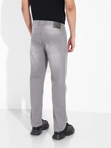 Image of The Indian Garage Co Men Slim Straight Fit Solid Mid-Rise Stretchable Jeans