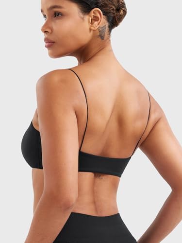 YEOREO Women's Spaghetti Strap Sports Bra Enidy Square Neck Yoga Wireless Low Impact Padded Seamless Cami Crop Top2