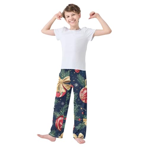 Christmas Balls on Tree Boys Long Pants Soft Trousers Elastic Waist Kids Lounge Bottoms with Pockets S-XL3
