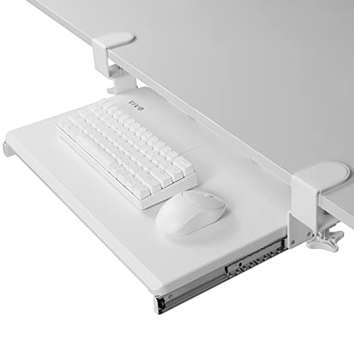 Image of VIVO Small Keyboard Tray, Under Desk Pull Out with Extra Sturdy C Clamp Mount System, 20 (26 Including Clamps) x 11 inch Slide-Out Computer Platform Drawer, White, MOUNT-KB05ES-W | Keyboard Tray for Typing, Slide Out Platform, Extra Sturdy C-Clamp Mount System, Computer Drawer, White Frame