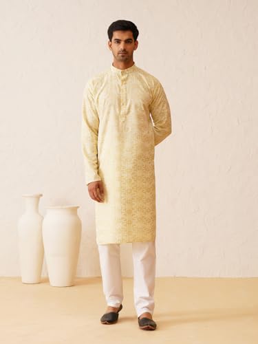 Image of SOJANYA (Since 1958 Men's Cotton Gold Embroidered Long Kurta