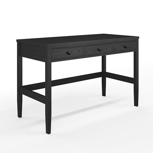 Martha Stewart Rhett Home Office Desk with 3 Drawers and Tapered Legs in Black with Oil Rubbed...