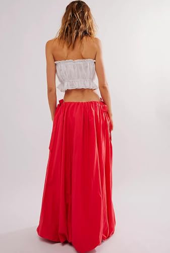 Awoscut Women Y2K Bubble Maxi Skirt Casual Low Waist Flowy A Line Long Skirt Summer Balloon Skirt with Pocket2