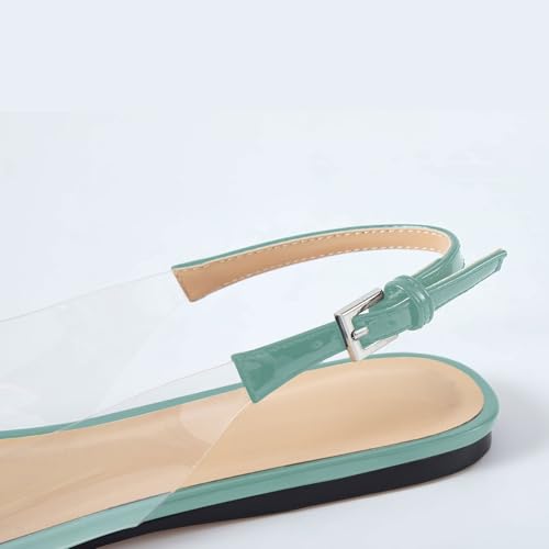 Women's Fashion Pointed Toe Heart Transparent PVC Slingback Flat Shoes Comfort Slip On Cap Toe Clear Ballet Flats Work Wedding Dress Flat Shoes for Women Turquoise Size 104
