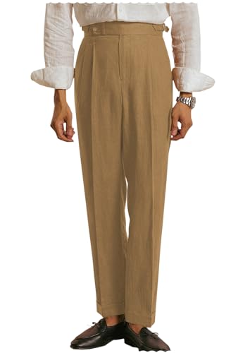 Vintage Men's Linen Pants Lightweight Premium Regular Fit Classic Dress Pants for Men Spring Summer