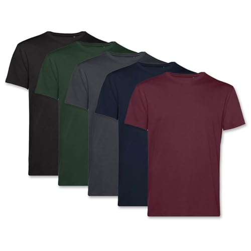 PinkTex Herren T-Shirt (5er Pack) Bio-Baumwolle, Dunkelrot/Navy/Dunkelgrau/Dunkelgrün/Schwarz, XL