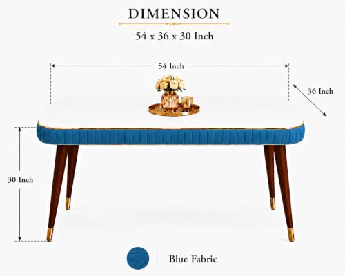 Image of WOODEN SPACE 4 Seater Wooden Dining Table Set | Urban Marble Top Dining Table with Chairs for Dining Room & Kitchen (Modern Grand Aura Blue) (54 x 36 x 30 inch)