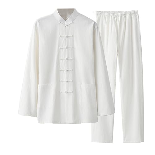Traditioneller chinesischer Tang-Anzug für Herren – Zweiteiliger Anzug aus Baumwoll-Leinen-Mischgewebe (Hemd und Hose), Kampfsportuniform, atmungsaktives Langarm-Hanfu für Tai Chi,