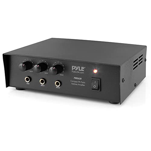 Buy 1 get 1 Compact Mini Public Address Amplifier - 50W Home Power Audio Sound PA Receiver System w/ AUX, 2 Microphone Inputs, Independent Volume Control, Power Cable, For 4 to 8ohm Speakers - Pyle PMSA20 Black