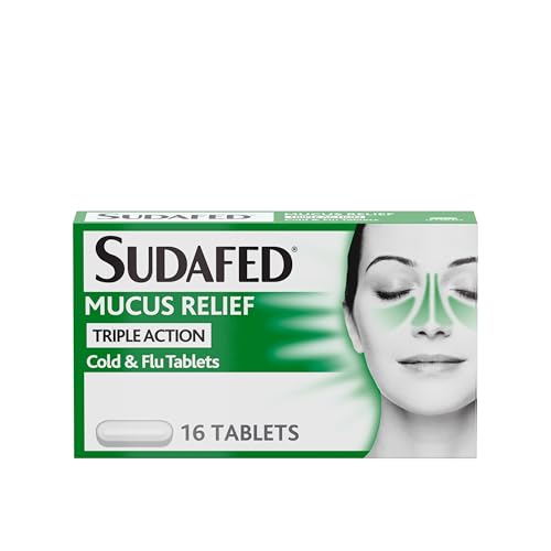Sudafed Mucus Relief Triple Action Cold & Flu Tablets (Pack of 16) Helps Fight Cold and Flu and Unblocks the Nose Reduces Mucus Works in 15 Minutes