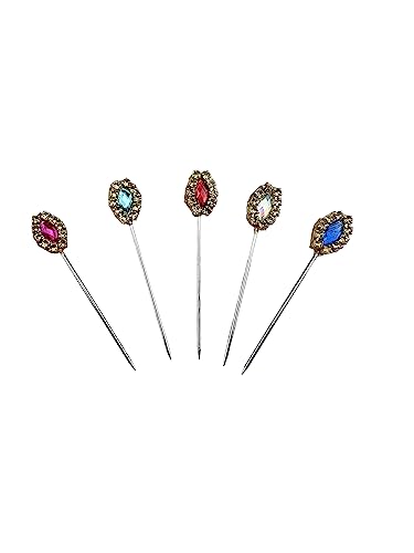 Image of MeiSie Rhinestone Hijab Fastener Set - Pack of 5 Multicolor Decorative Hijab Clips, Elegant Scarf Holders, Needle Style Brooches for Women & Girls