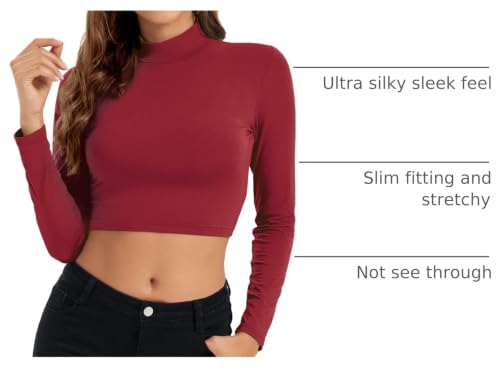 Image of Womens Long Sleeve Crop Tops Lightweight Mock Neck Base Layer Shirts