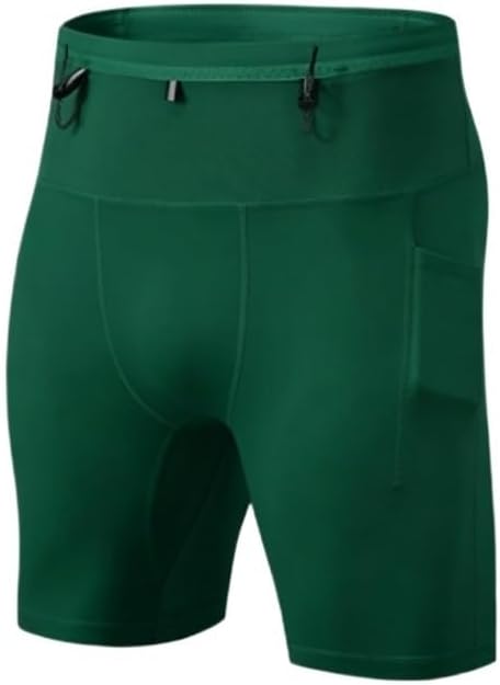 Men's Running Compression Shorts with Pockets Quick Dry Athletic for Yoga Gym