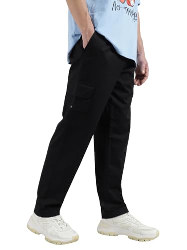 Image of Veirdo Pure Cotton Baggy Fit Regular Length Mid Rise 4 Pocket Cargos for Men (Colors: Black, Olive, Grey, Brown & Navy)