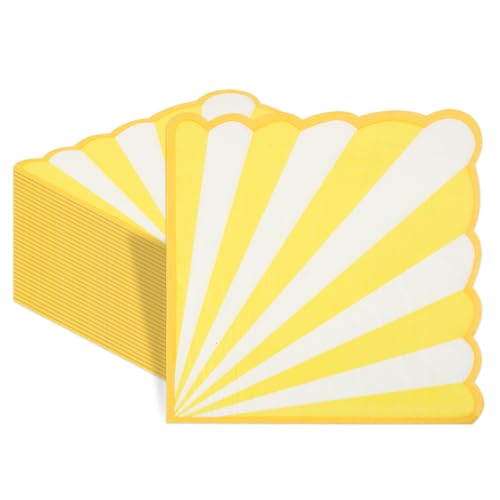 Lot de 50 serviettes en papier vichy jaune festonné – Serviettes de table jetables à rayures jaune clair et blanches, serviettes de dessert à carreaux,...