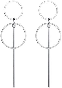 Geometric Earrings for Women Silver Double Circle Hoop Dangle Earrings Simple 8 Infinity Knot Bar Tassel Drop Earrings for Girls Jewelry (Silver)