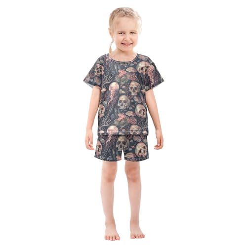 ALAZA Skulls and Jellyfish Pajama Set Short Sleeve Sleepwear Soft Lounge Nightwear3