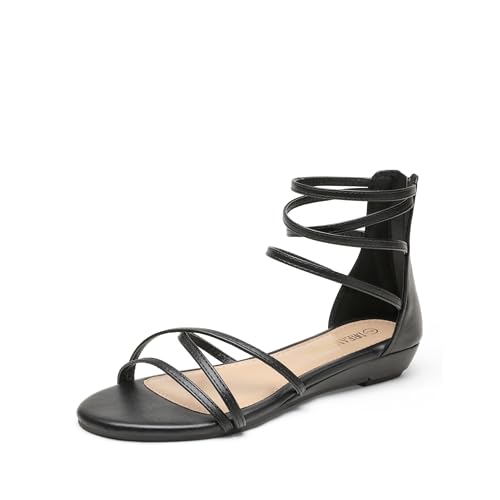 Image of DREAM PAIRS Women's Ankle Strap Flat Sandals Summer Dressy Strappy Gladiator Rhinestones Sandals