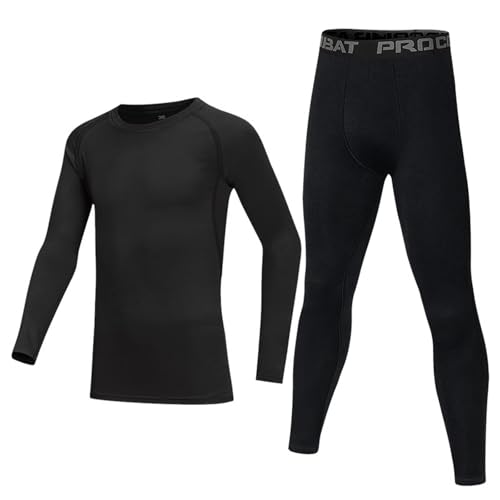 Guoegh Kids Base Layers Sets Boy Football Sport Skins Thermal Sets Ski Baselayers Long Sleeve Top & Leggings for children 4-13 Years (Black 8-9 Years)