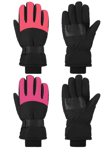 Image of SATINIOR 2 Pairs Kids Waterproof Winter Snow Gloves Ski Gloves for Boy Girl Outdoor Warm Thickening Snowboard
