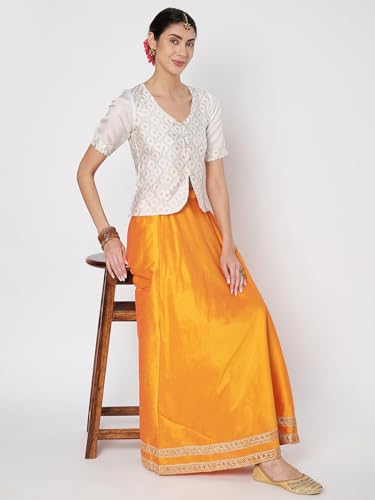 Image of studio rasa Women's Silk Blend Block Printed Button Down Readymade Top for Wedding Festive Party