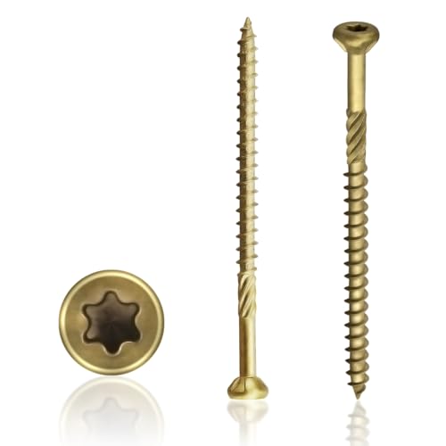 Tornillos para madera y cerca exteriores recubiertos de epoxi 3 pulgadas, #9 x 3, Torx, rosca gruesa, resistentes al óxido, color bronce, 60 piezas