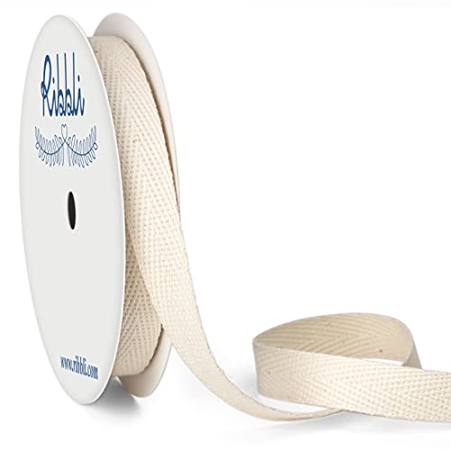 Ribbli Cotton Twill Tape Ribbon, Herringbone Tape 1/2 Inch x 10 Yard Spool,Natural,100% Cotton Ribbon,Herringbone Ribbon Use for Gift Wrapping,Home Decor,Floral Decoration