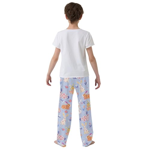 Floral Bunny Boys Long Pants Soft Trousers Elastic Waist Kids Lounge Bottoms with Pockets S-XL3