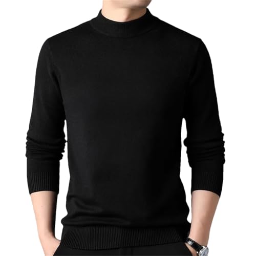 Men Half High Collar Pullover Winter Sweaters Casual Solid Slim Fit Knit Tops Black