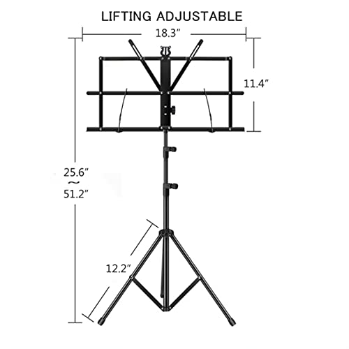 Image of ENNBOM Music Stand Portable Folding Sheet Music Stand Adjustable Music Sheet Clip Professional Music Holder with Carry Bag