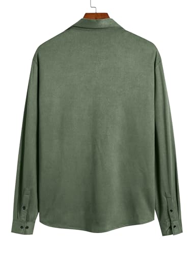 Image of ZAFUL Men's Faux Suede Button Down Shirts Jacket Lightweight Shirt Jacket Long Sleeve Work Coat Solid Color Overshirt