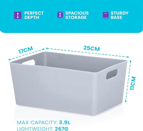 Niftii 5-Pack Plastic Storage Baskets with Sturdy Handles, Lightweight & Durable Design, Ideal for Kitchen, Bathroom, and Cleaning Organisation, 3.9L Capacity, 17 x 25 x 11cm