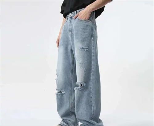 Men Distressed Denim Pants Wide Leg Loose Fit Vintage Streetwear Trousers Casual Jeans4