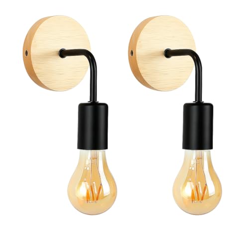 B·LED BARCELONA LED Pack 2x Lámpara De Pared Industrial Retro, Lámpara De Pared Interior, De Metal Retro Madera, Decoración De Estilo Rural, Adecuada para Bares Familiares, Cafés Y Hoteles