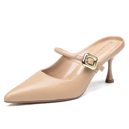 NEWBELLA Women's Knit Pointed Toe Heeled Mules - Stiletto Heel Sl...